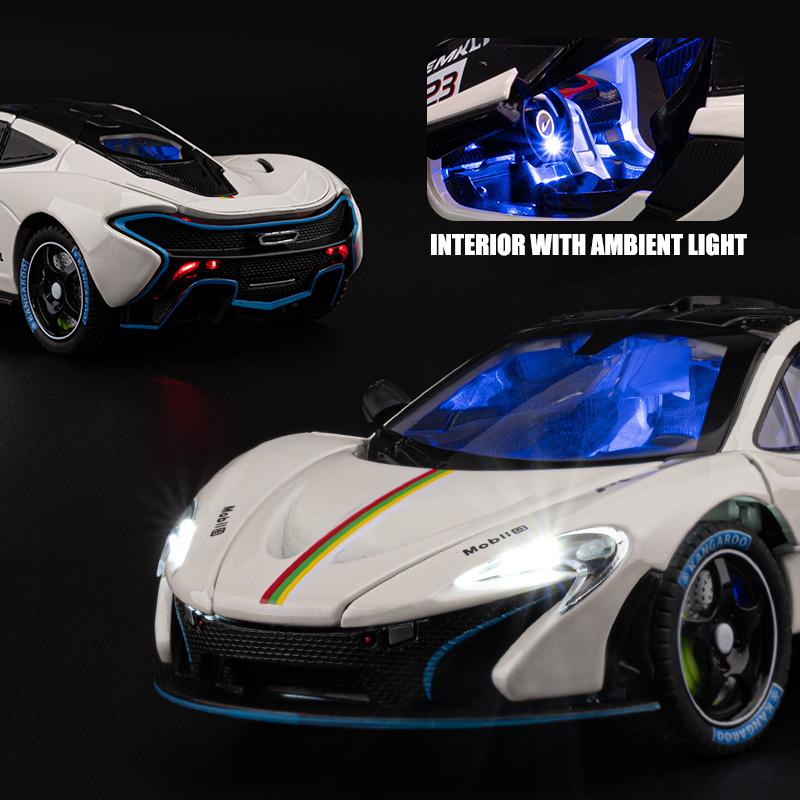 1/24 McLaren P1 GTR Supercar Alloy Diecast Model Car Sound and Light Pull Back Children's Toy Car Classic Ornaments Collection