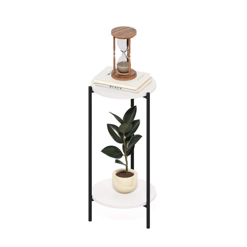 Furinno Besi Series High Side Table with Steel Legs, 2 Tiers, White/Black [Officially Imported from Japan] 23079WHBK