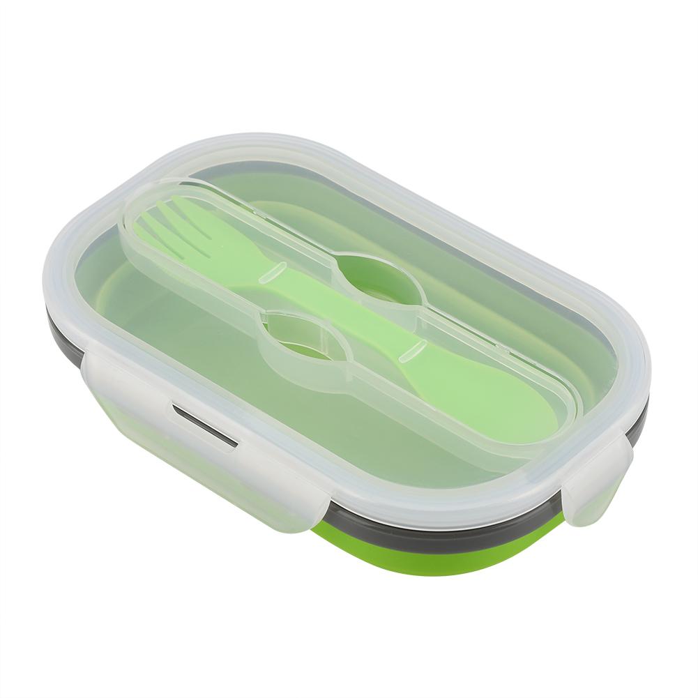 Silicone Lunch Picnic Food Fruit Box with Fork Fold able Telescopic Stretchable Container