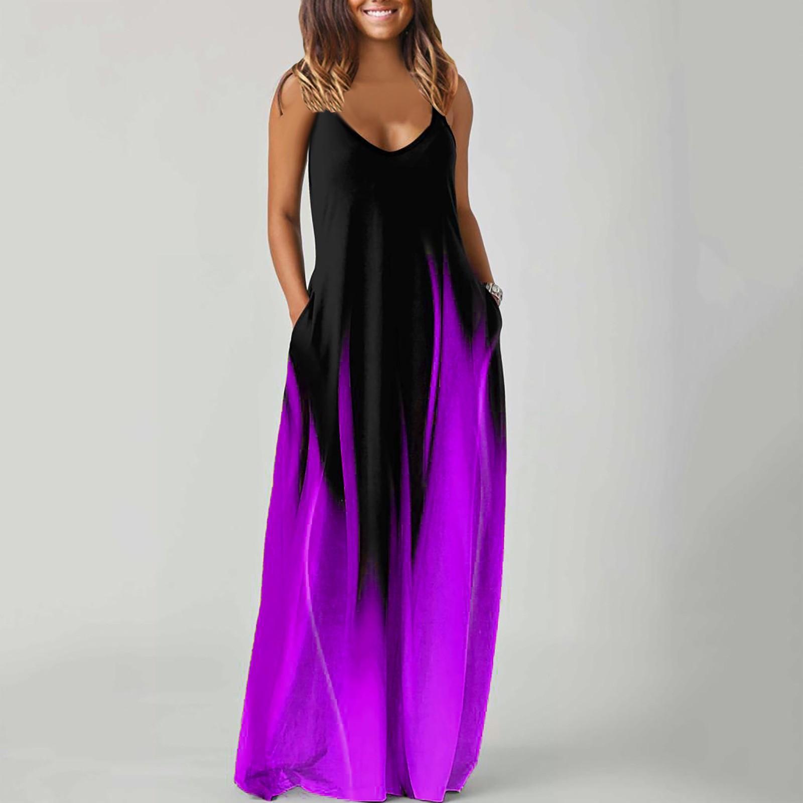 

Женское карманное платье с принтом, пляжные вечеринки, жилет для вечеринки, супер длинное платье без рукавов M фиолетовый