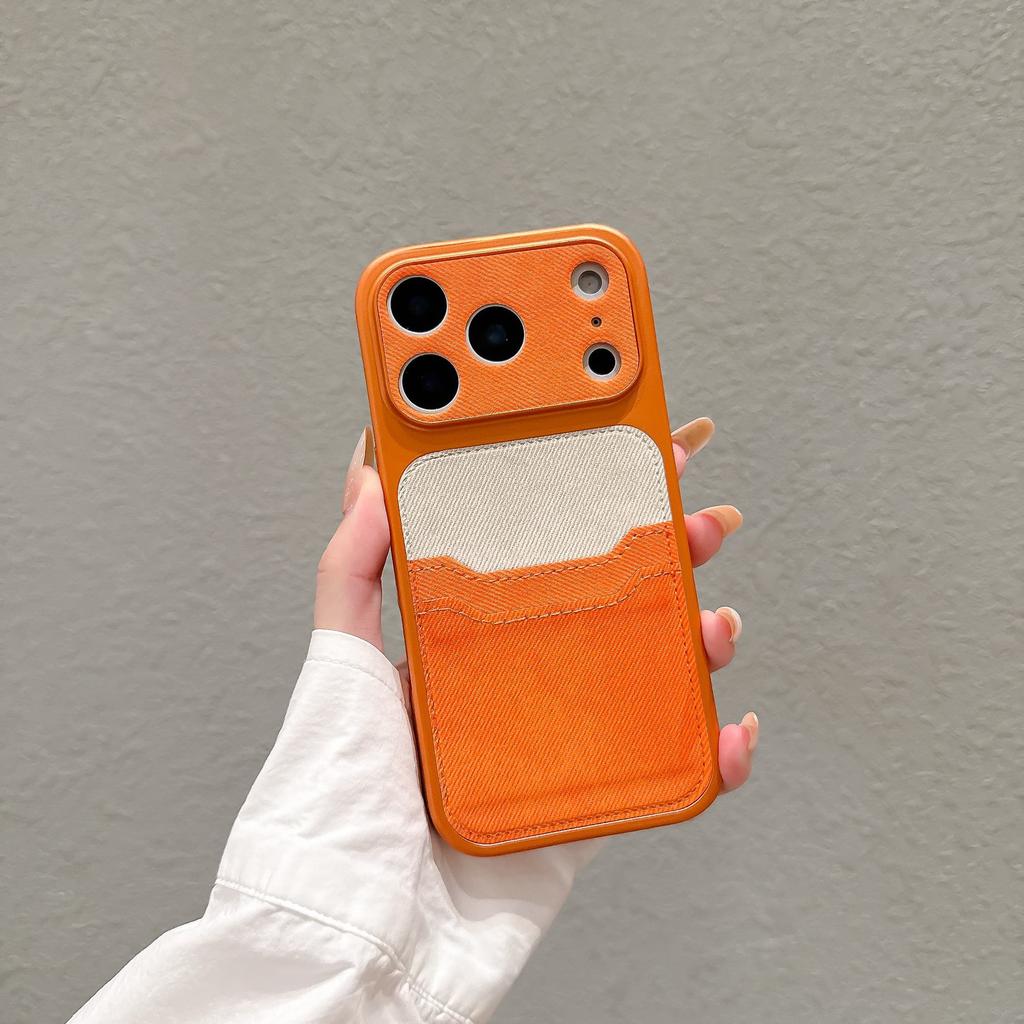 Luxury Double-layer Card Bag Denim Fabric Texture Patterned Phone Case for iPhone 17 16 15 14 13 Pro Max Shockproof Bumper Cover