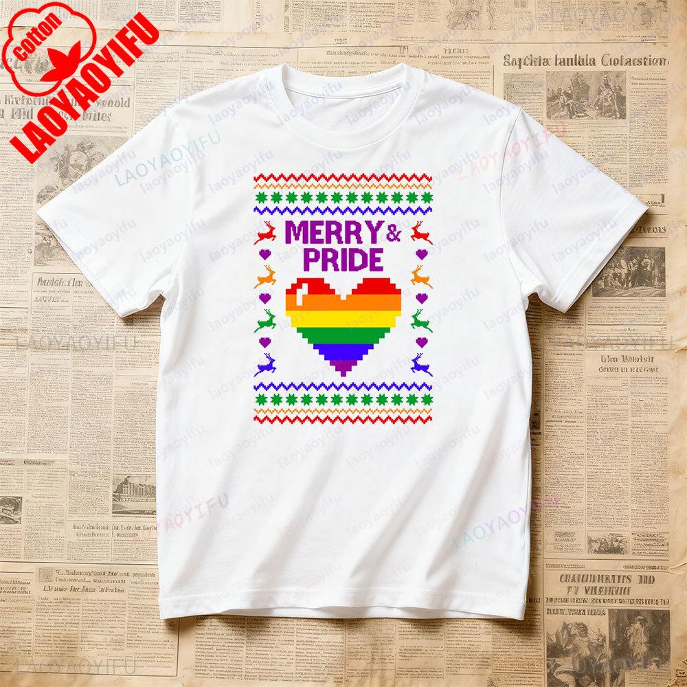 Merry And Pride Creative Design TShirt Lgbt Ugly Sweatshirt Christmas Unisex Unisex Shirt Rainbow Gay Lesbian Holiday Clothing