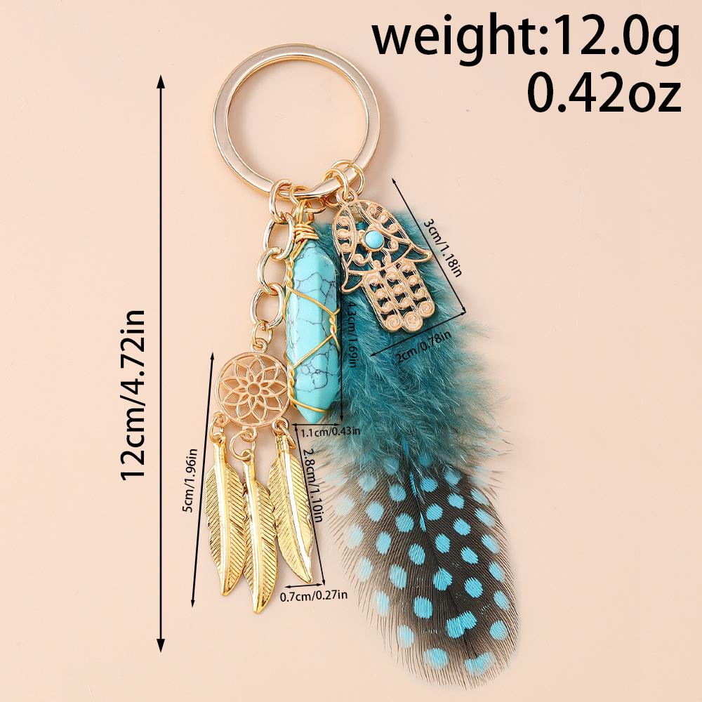 Bohemia Tassels Feather Keychain Women Girl Turquoise Key Ring Pendants for Handbag Decor DIY Handmade Key Chain Jewelry Gifts