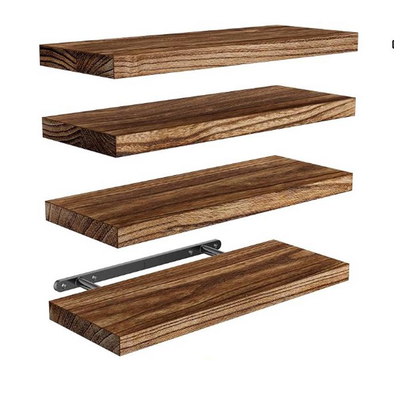 Floating Shelves Carbonized Paulownia Wood Wall Mounted Storage Shelf Bathroom Organizer Customizable Natural Wood Grain Sturdy Easy Install