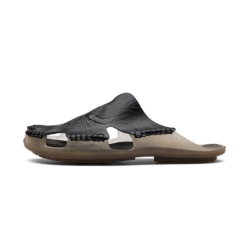 Summer Genuine Leather Men's Sandals Classic Breathable Slip-On Sandals Men Casual Beach Shoes Outdoor Slippers Plus Size2024