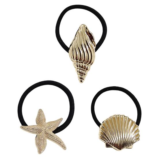 

3Pcs Women Hair Ties Elastic Hair Bands with Metal Conch Shell Starfish Decoration Soft Fabric No Damage Hair Accessories золотистий
