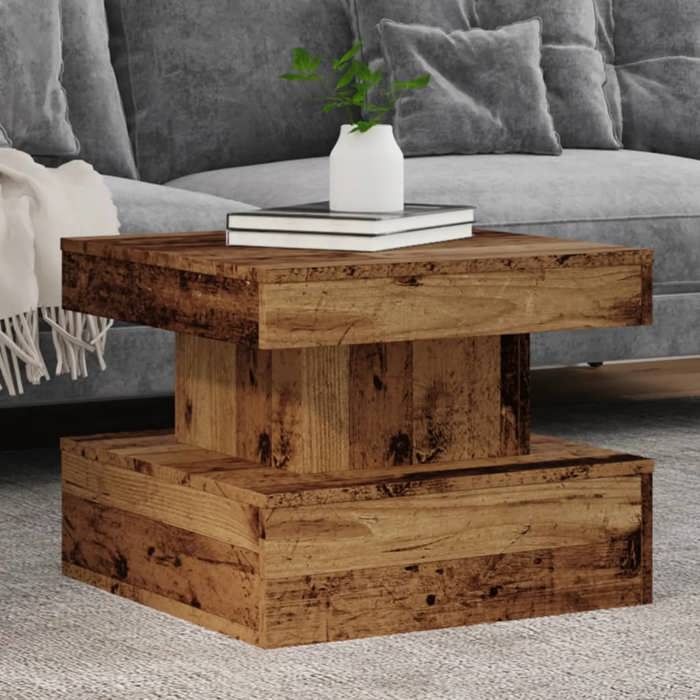 VidaXL Coffee Table with LED Lights Old Wood 50x50x40 Cm, Side Table, Living Room Table, Side Table, End of 857712