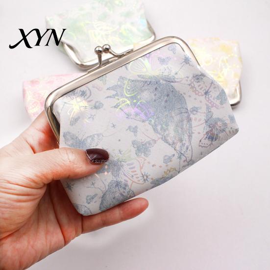 Women Small Coin Organizer Butterfly Print Purse, Change Gradient Kiss Lock Closure Pouch for Coins Cards Cash Elegant