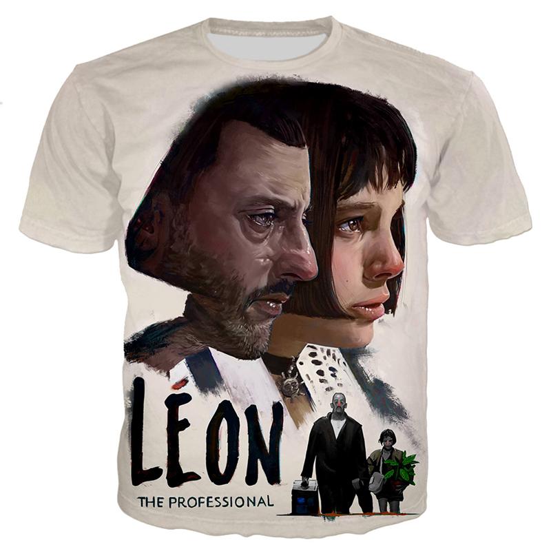 Herren T-Shirt Klassischer Film The Professional LEON Aufgedrucktes T-Shirt Unisex Mode Lässig Kurzarm Rundhals Harajuku y2k Oberteile S black