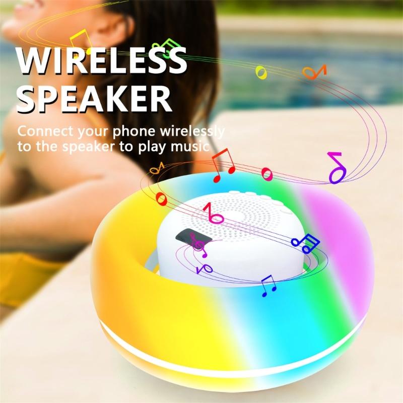 Floating Bluetooth-compatible Speaker with Dynamic LED Lights IPX6 Waterproof Temp Display for Pool Parties Swimming