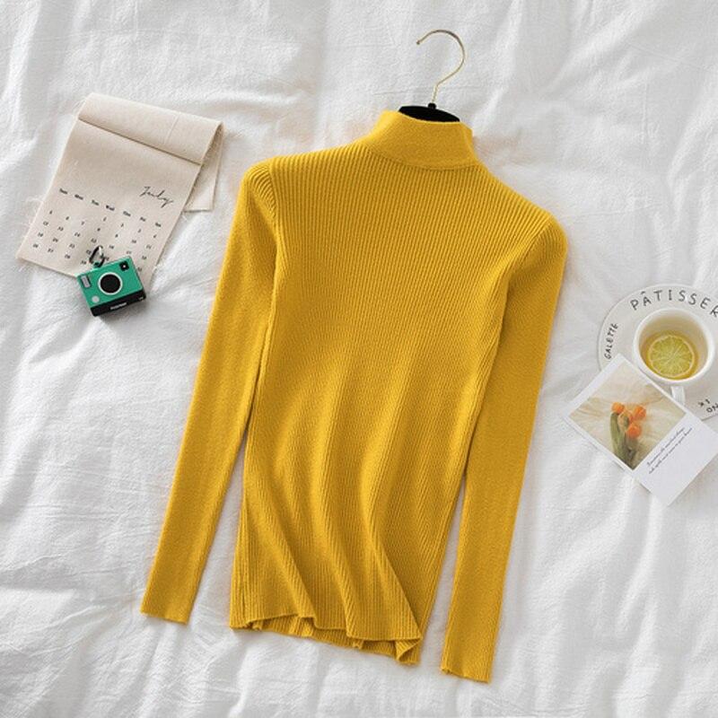 

Осень-зима вязаный свитер женский тонкий свитер с длинными рукавами пуловер женский однотонный офисный женский джемпер свитера Pull 17043 One Size жёлтый