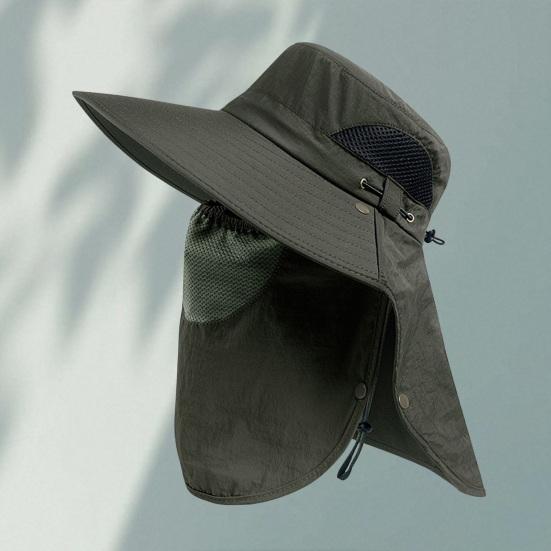 Fishing Bucket Hat with Detachable Neck Guard Adjustable Fishing Hat Windproof Breathable Mesh Sun Hat Wide Brim UV Protection
