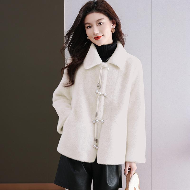 2024 new autumn and winter imitation mink velvet hooded fluffy coat for women, small loose and thin thickened buckle coat