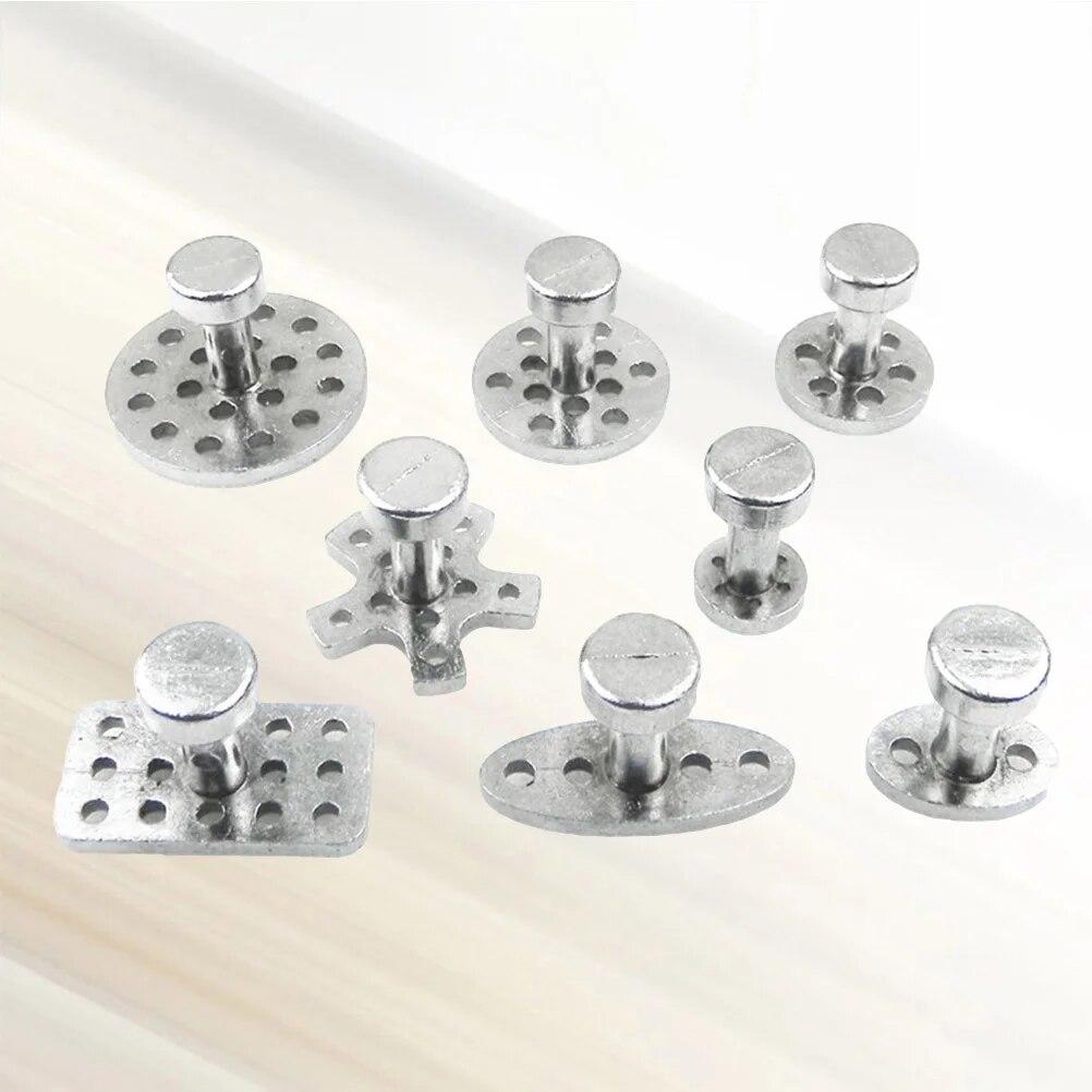 

8 шт., набор пряжек из цинкового сплава, съемник, прокладка, присоска для ремонта вмятин, инструмент для ремонта автомобиля, инструмент для ремонта депрессии, аксессуары для кузова 8x6x3CM серебряный