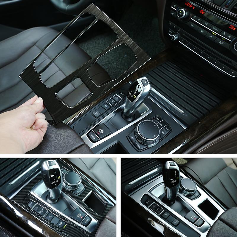 For BMW X5 F15 2014 2015 2016 2017 ABS Chrome / Carbon Fiber Texture Car Center Console Gear Shift Panel