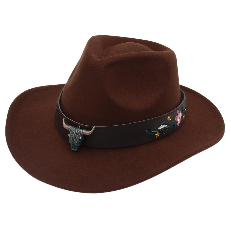 Western Cowboy Hat Dance Performance Jazz Hat Belt Accessories Felt Hat Studio Couple Hat
