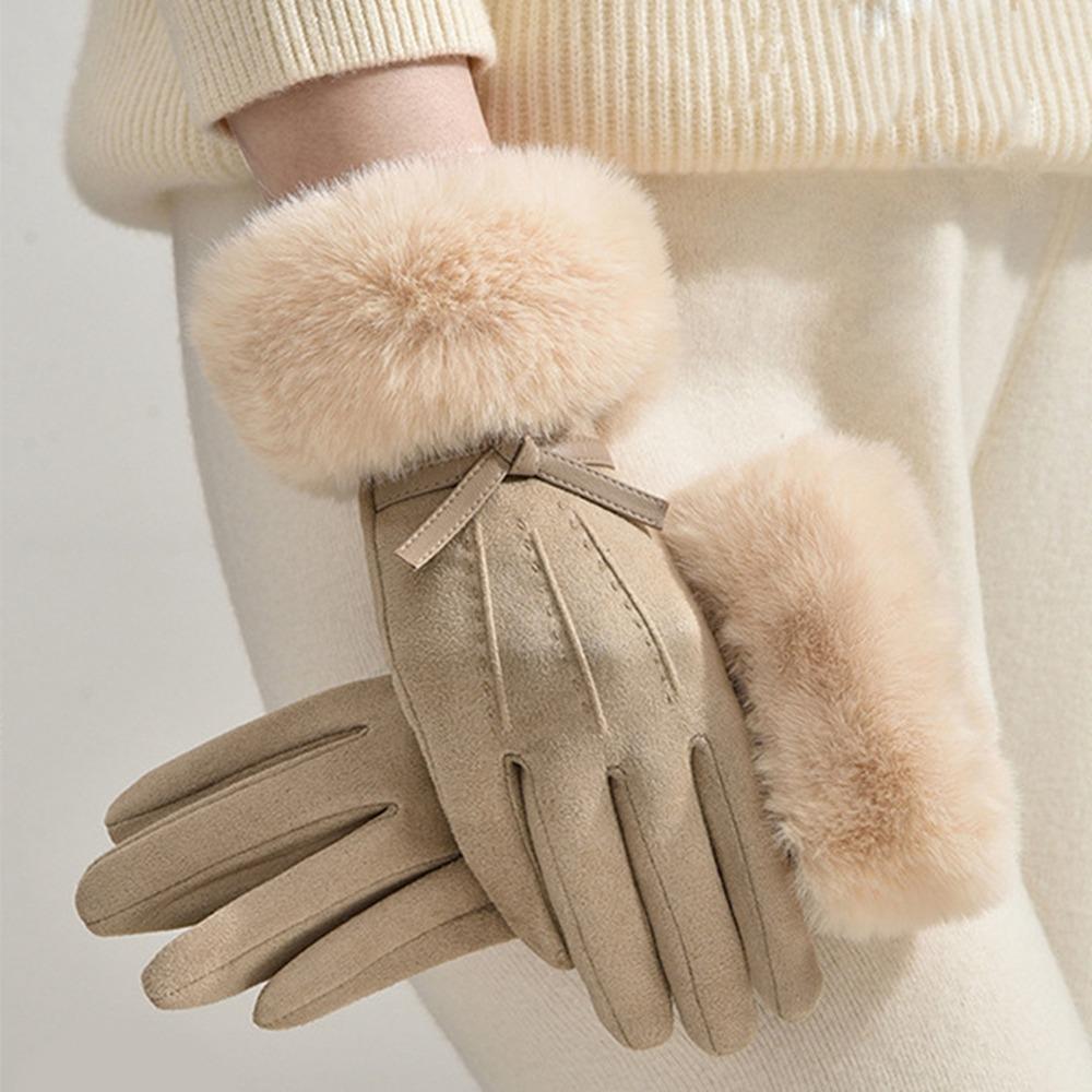 Soft Winter Suede Gloves Velvet Women Cycling Mittens Skiing Pu Leather Gloves  Autumn