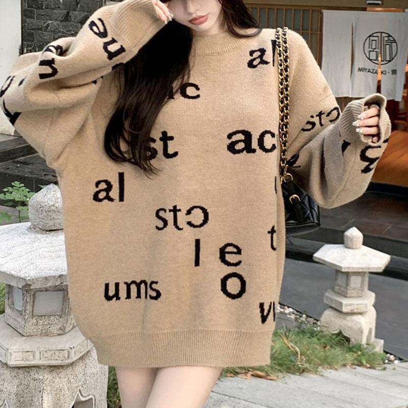 Women's Autumn and Winter Sweater, Thickened , Warm Knitted Stretchy Long-Sleeve Oversized Top
