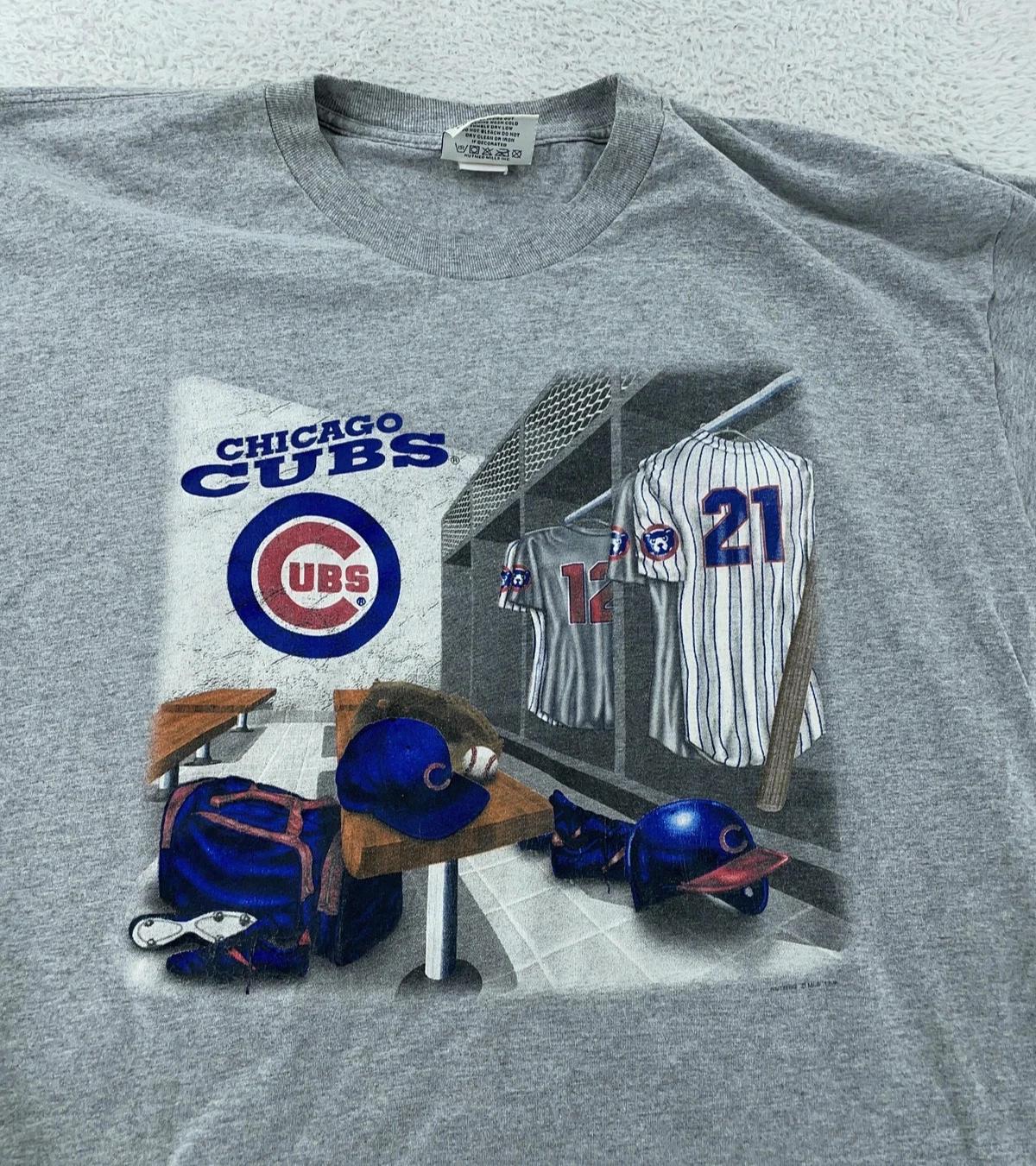 

Vintage 90s Chicago Cubs T-Shirt Mens 2XL Gray Locker Room MLB Baseball Sports S