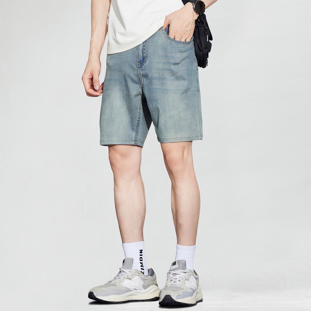 Dmo Shorts in Denim Morbido Tencel Ultra-sottili da Uomo Larghi Dritti Casual Elasticizzati Versatili a Tre Quarti Tendenza Estiva
