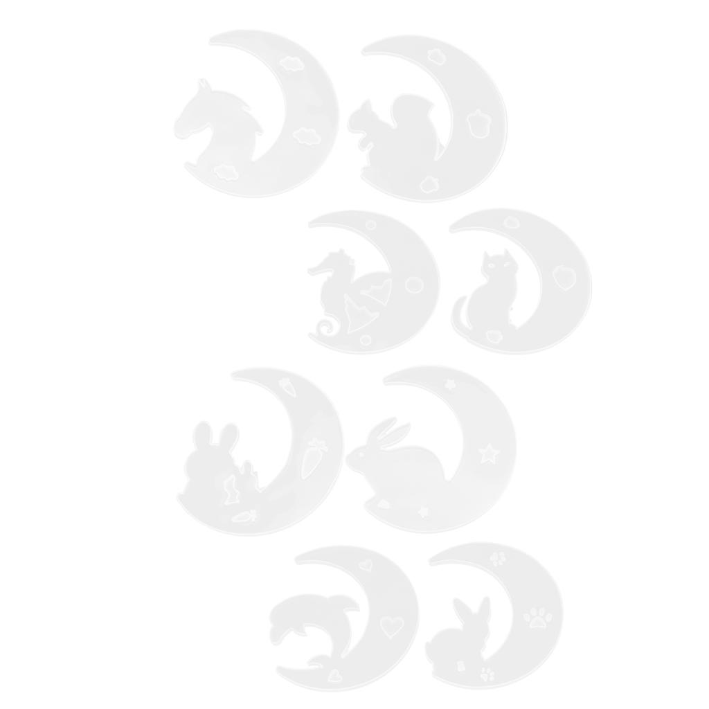 8Pcs Silicone Moon Mold Mirror DIY Epoxy Resin Casting Crystal Glue Fawn Cat Rabbit Dolphin