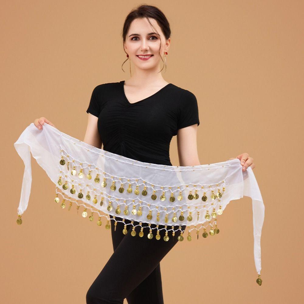 Adjustable Belly Dance Hip Scarf Gold Color Coins Dancing Waist Belt  Female Accessories