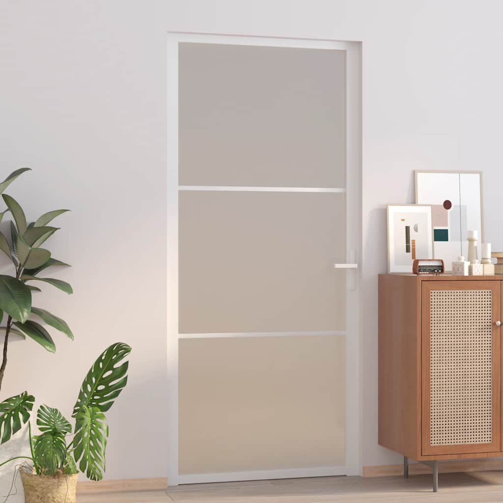 Interior Door 93 x 201.5 cm White Frosted Glass and Aluminum