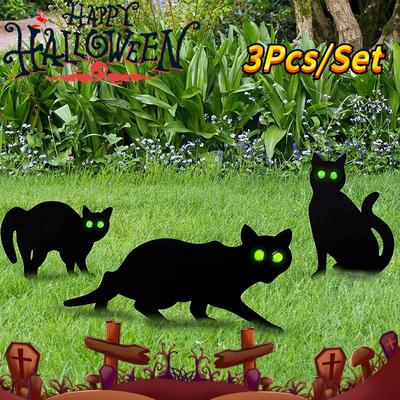 3ks Simulácia Čierna Mačka Dekorácia Značka Halloween Téma Karta Vonkajšia Záhrada Dvor Dekorácia Rekvizity