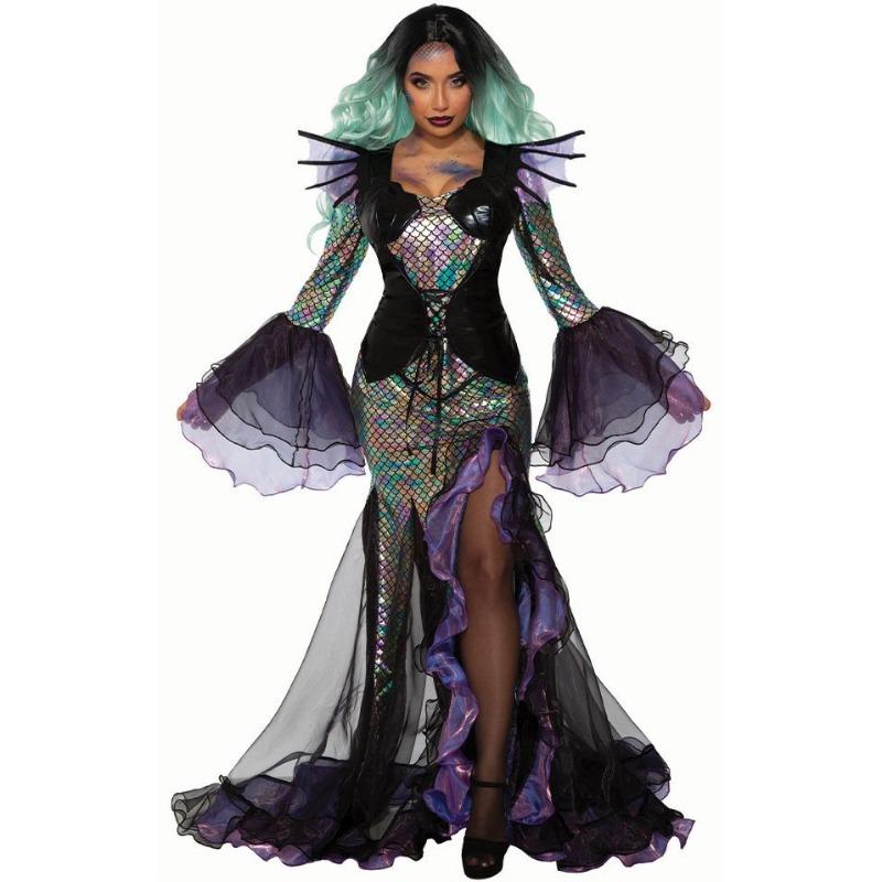 Halloween Evil Vampire Mermaid Costume Siren Mermaid Purple Split Sexy Fishtail Dress