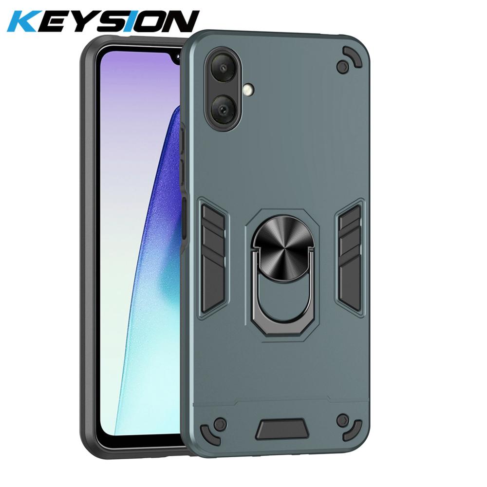 

KEYSION Shockproof Armor Case for Samsung A07 4G A05 A04 Soft Silicone+PC Metal Ring Stand Phone Back Cover for Galaxy A06 5G for Samsung A04 зелёный