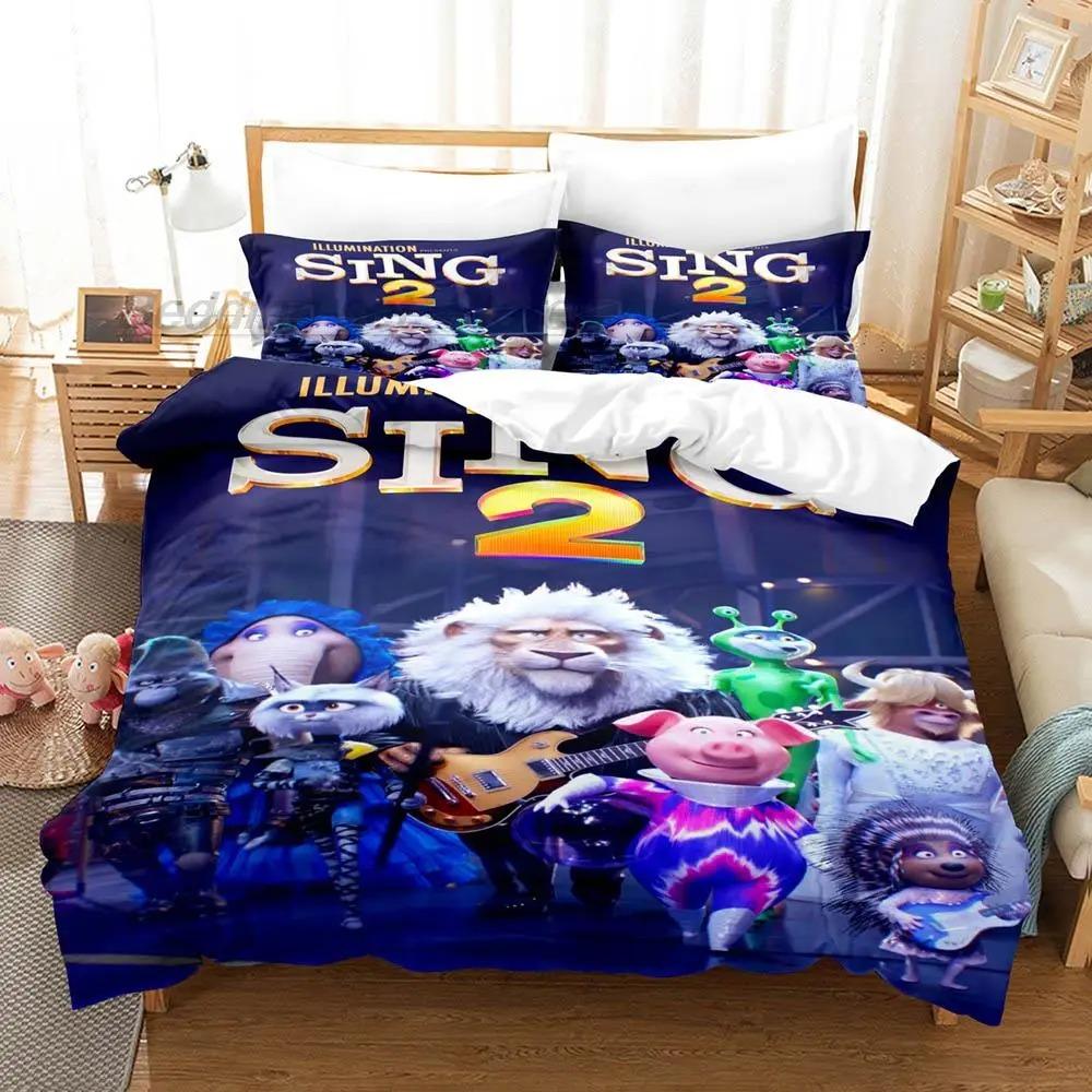 Cartoon Sing Movie Printed Bedding Sets Exquisite Bed Supplies Set Duvet Cover Comforter Set Bedding Set Luxury Birthday Gift