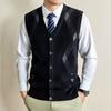 Vestă Tricotată pentru Bărbați Toamnă Iarnă Cardigan fără Mâneci pentru Vârstnici Model în Carouri