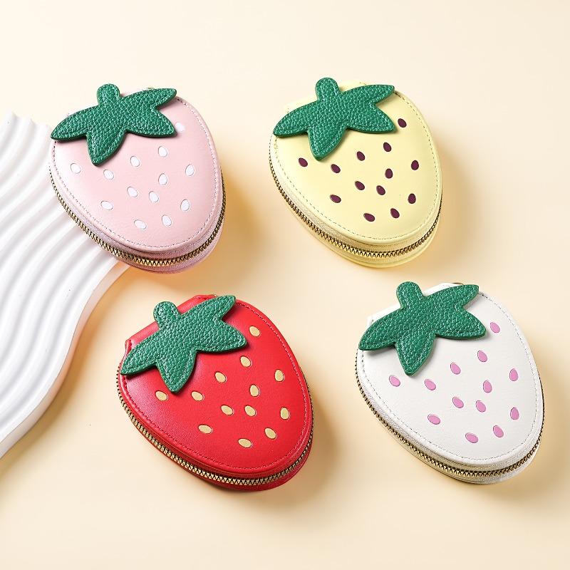 New Product Cute Little Strawberry PU Coin Purse Explosive Fruit Coin Storage Bag Can Be Hung Bag Organ Card Bag