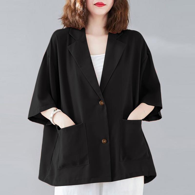 ZANZEA Women Summer Turn Down Collar Loose 3/4 Sleeve Cardigan Blouse