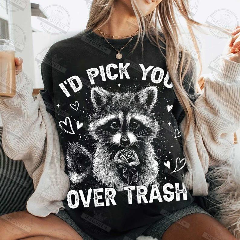 Retro Raccoon Valentine’s Day Cute Raccoons With Roses And Gifts Love Heart Unisex T-Shirt XL