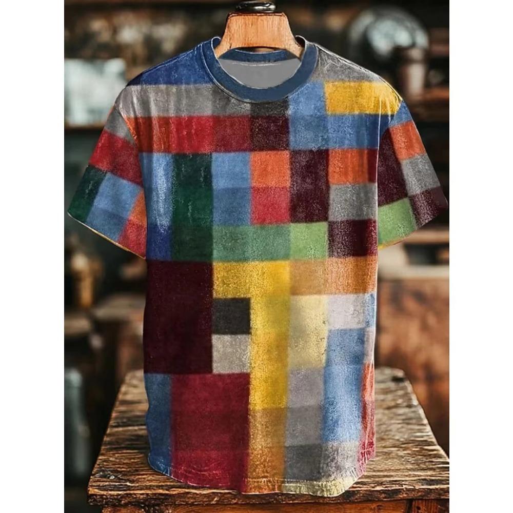 

Ретро Мужская Футболка Искусство Абстрактный Геометрический Ретро Принт Повседневные Футболки с Коротким Рукавом Пляжный Отпуск Мода Свободная Мужская Одежда 6XL