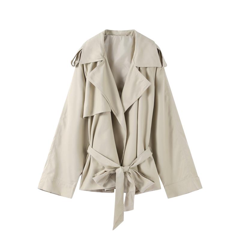 Lapel Tied Windbreaker Jacket Women's Commute Long Sleeve A-line Style Elegant Jacket Fashion Streetwear 2025 Autumn