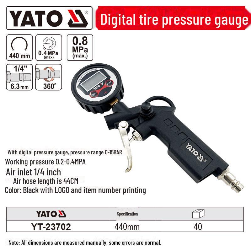YATO High Precision Tire Pressure Gauge with Inflation Gun