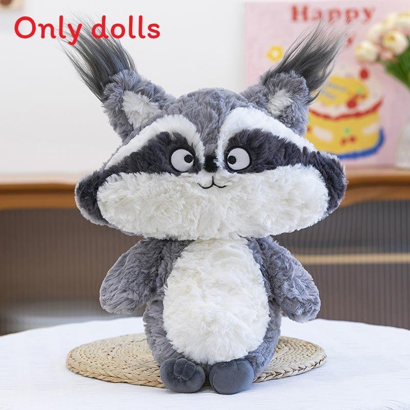 Plush Fox Wolf Cat Raccoon Doll With Soft Short Pile For Kids Bedroom Decor