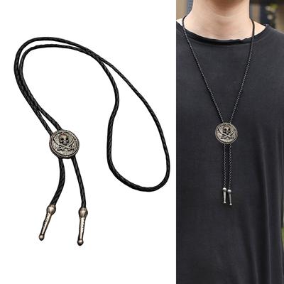 Cowboy Bolo Tie Metal Pendant Adjustable Faux Leather Cord for Men and Women for Western Outfit Necklace Accessory