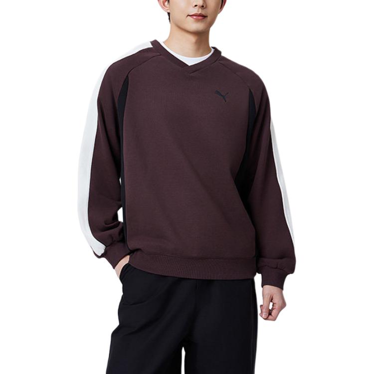 Puma T7 Classic Retro Loose V-Neck Sports Raglan Long Sleeve Sweatshirt Men sweatshirt 637435-13
