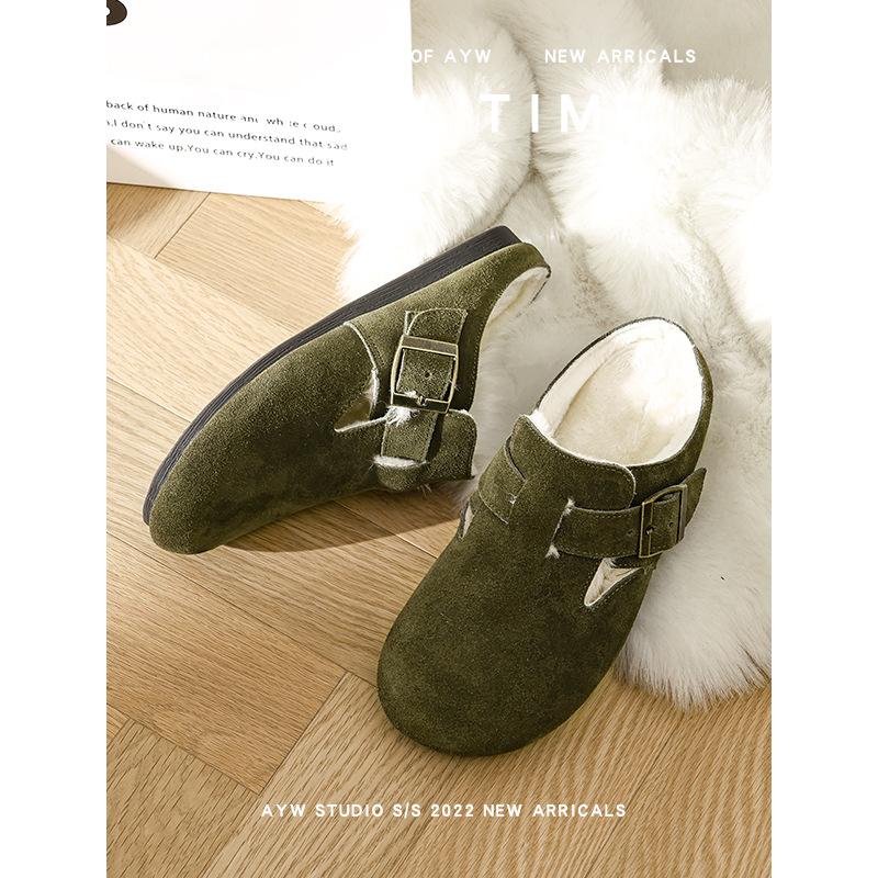 Boken Shoes with Wool and Thickened Leather Fur Shoes To Wear Outside 2025 Winter Big Head Shoes Retro Japanese Shit-feeling Cotton Shoes