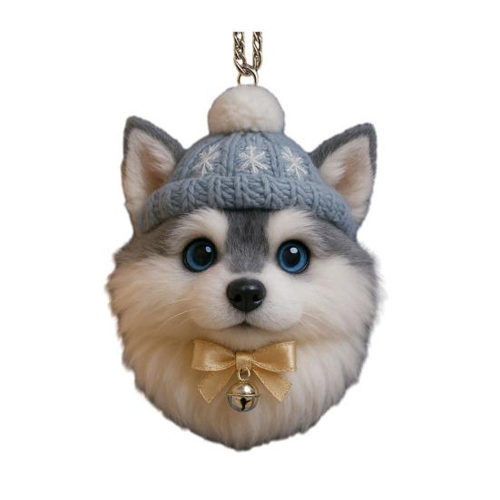 Pom-Pom Pet Dog Christmas Ornament Cartoon Furry Ornament 2D Acrylic Cute Pet Shaped Xmas Hanging for
