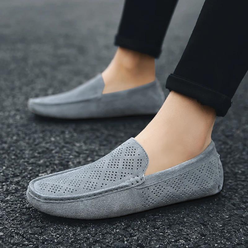 Fashion2024 New Men's Suede Shoes Breathable Summer Shoes Simple Light Slip on Men Shoes Handmade Casual Comfortable Driving Flats Male