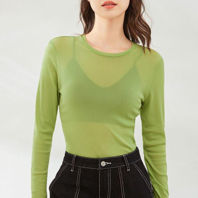 

Летний сетчатый дышащий тонкий солнцезащитный топ с длинными рукавами, однотонный прозрачный топ, женская блузка из ледяного кружева S зелёный