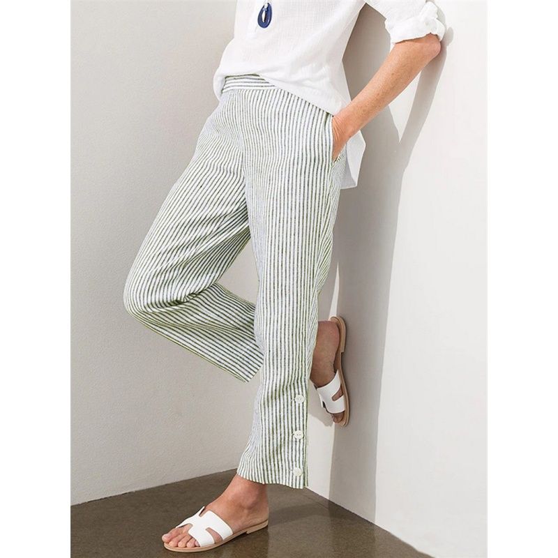 

Spring Autumn Women Trousers Ladies Pants Striped Elastic Waist Women s Casual Pants Army Green 3XL