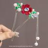 Haarnadel mit roter Blume und Quaste im chinesischen Stil für Damen