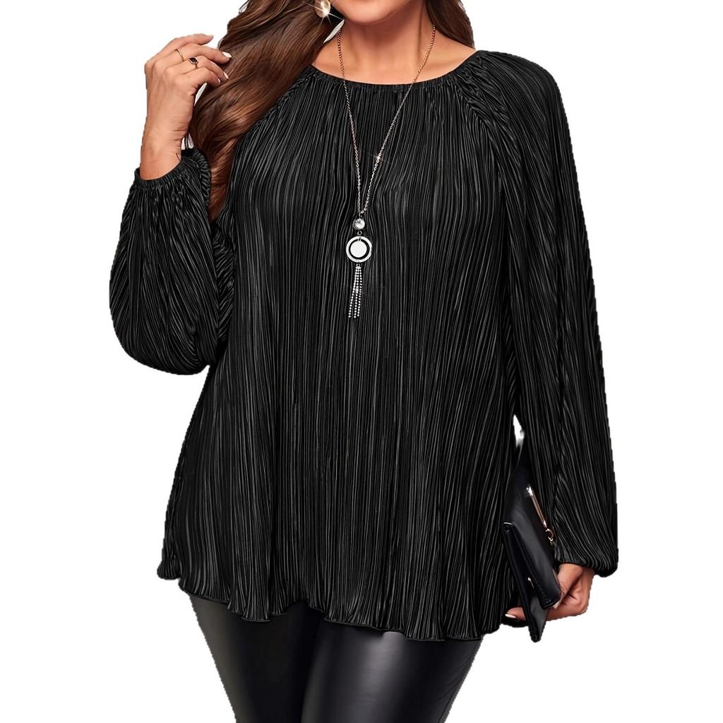 Wiosna/Lato 2025 Damska Luźna Perłowa Plisowana Bluzka z Długim Rękawem w Stylu Europejskim i Amerykańskim