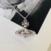 Empress Dowager Cixi Saturn Stud Diamond Necklace: Elegant, Versatile, 3D Planet Design Sweater Chain