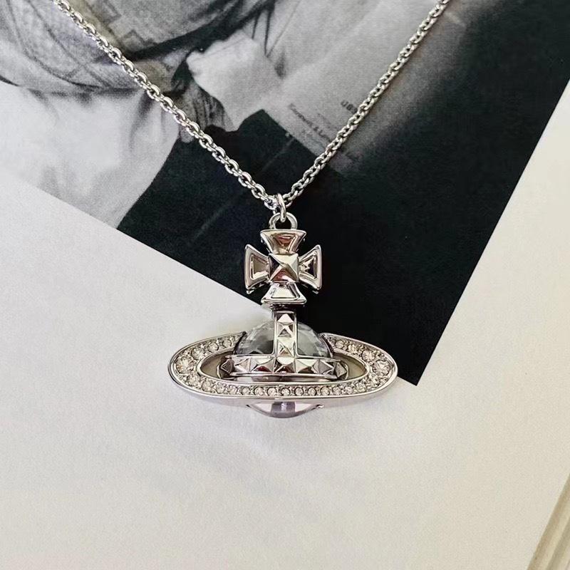 Empress Dowager Cixi Saturn Stud Diamond Necklace: Elegant, Versatile, 3D Planet Design Sweater Chain